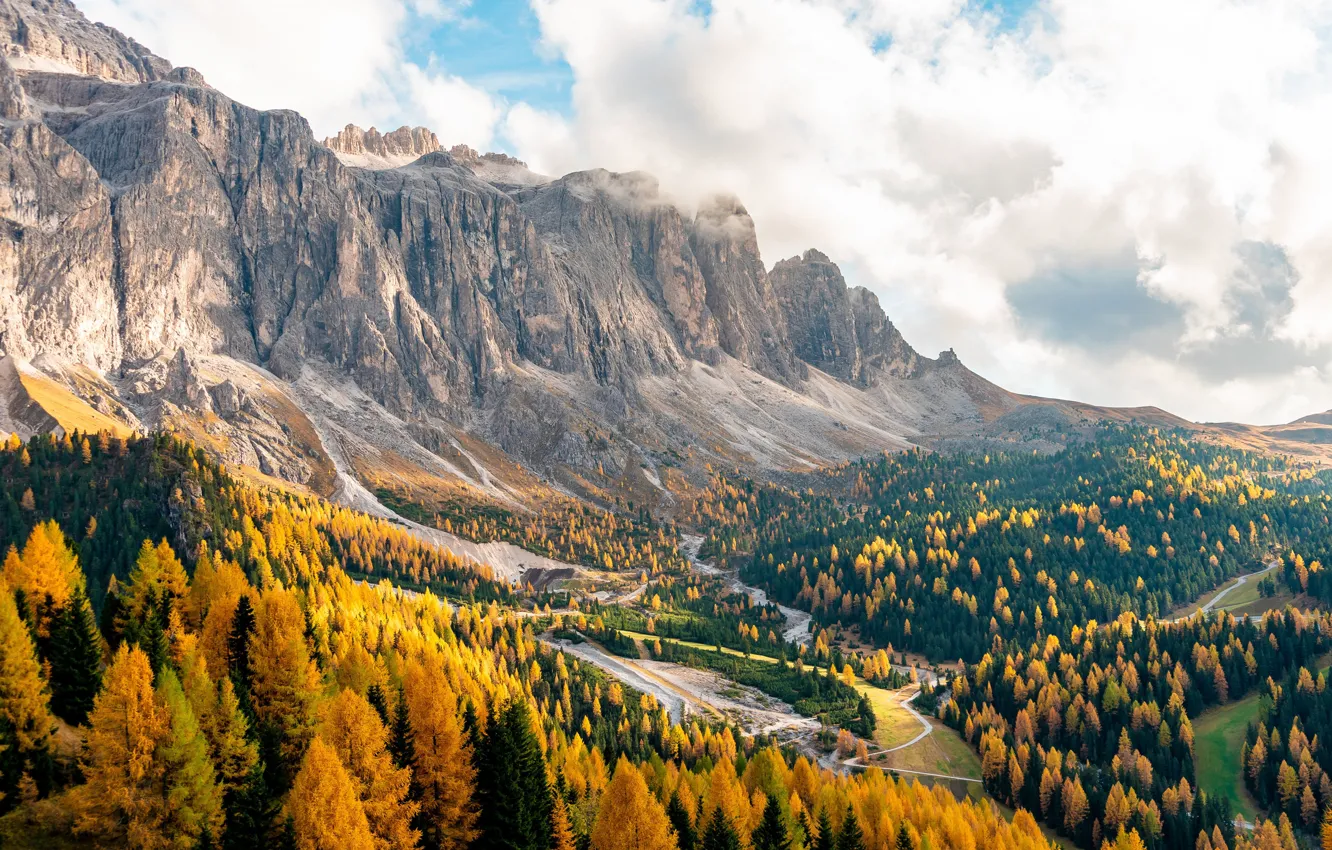 Photo wallpaper autumn, mountains, valley