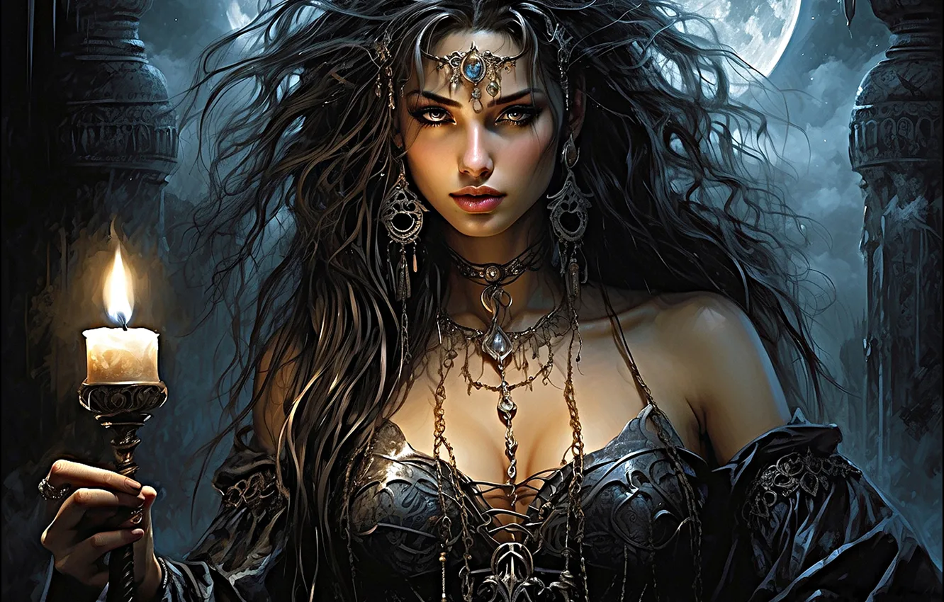 Photo wallpaper look, girl, pose, fantasy, witch, the witch, hotesse, AI art