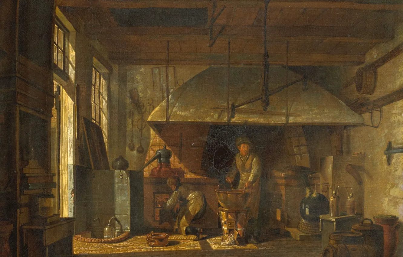 Photo wallpaper oil, interior, picture, canvas, Johannes Jelgerhuis, 1818, Johannes Olherwise, The interior of Anthony's pharmacy pharmacist …