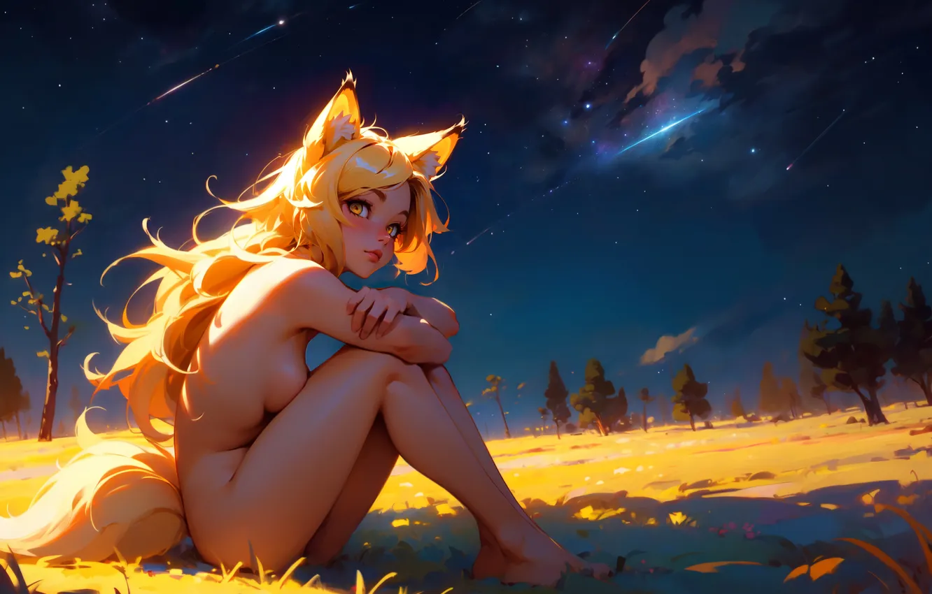 Photo wallpaper girl, redhead, nude, AI Art