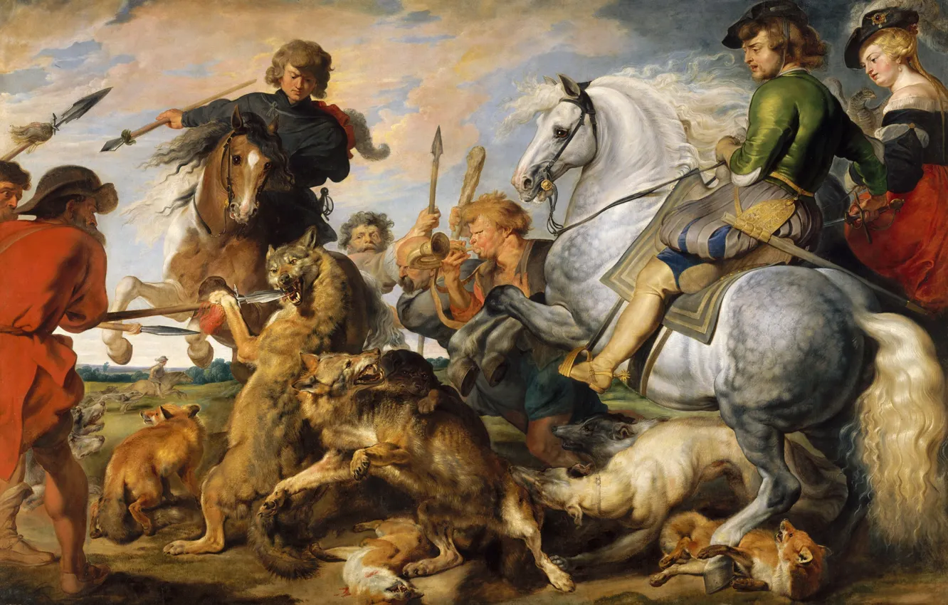 Photo wallpaper picture, genre, Peter Paul Rubens, Pieter Paul Rubens, Hunting for wolves and Foxes