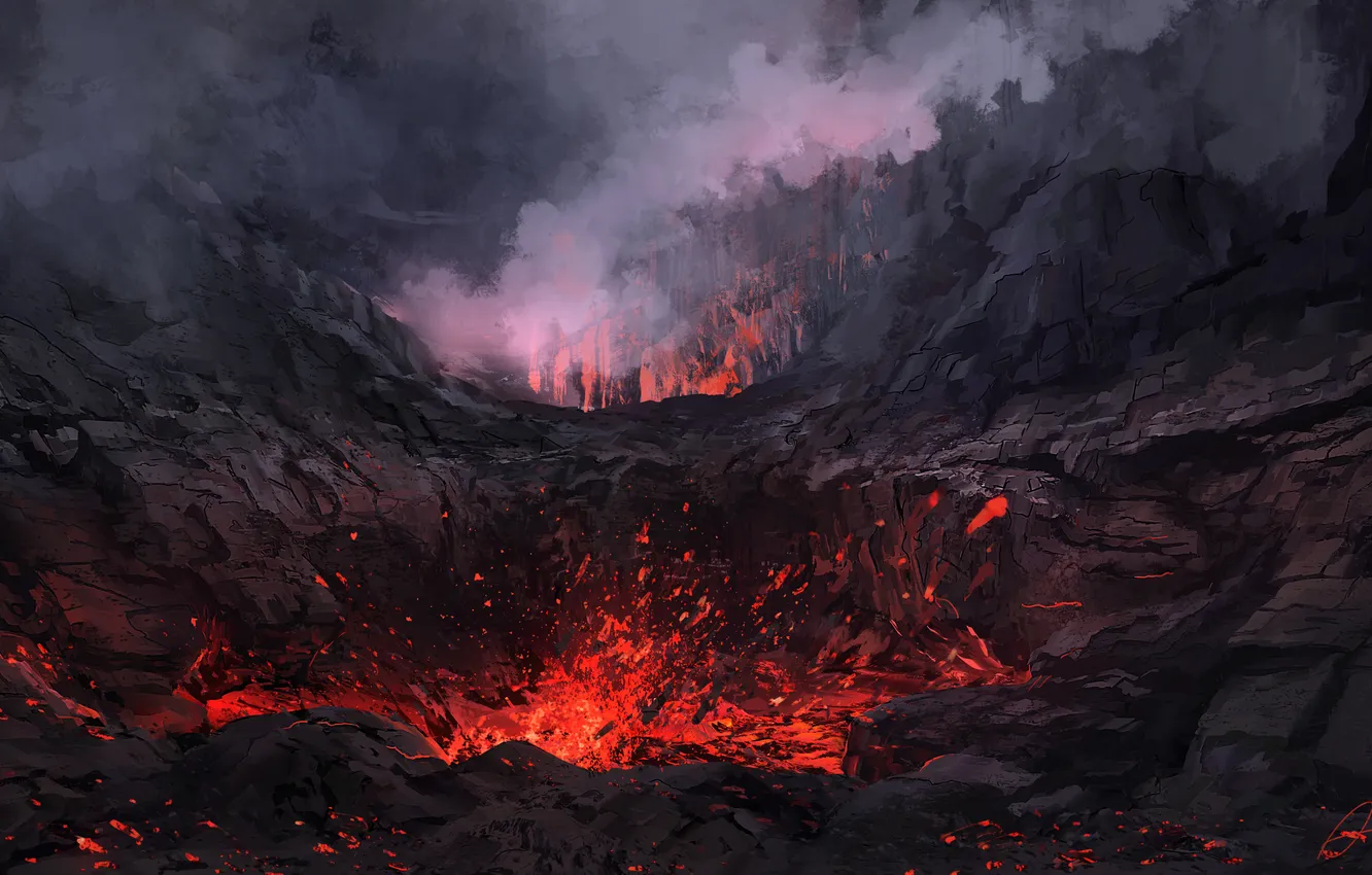 Photo wallpaper red, night, lava