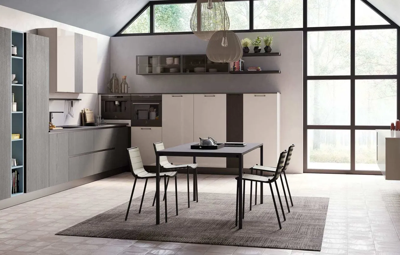 Photo wallpaper style, Villa, interior, Italy, kitchen, dining room, dining area, Italian design