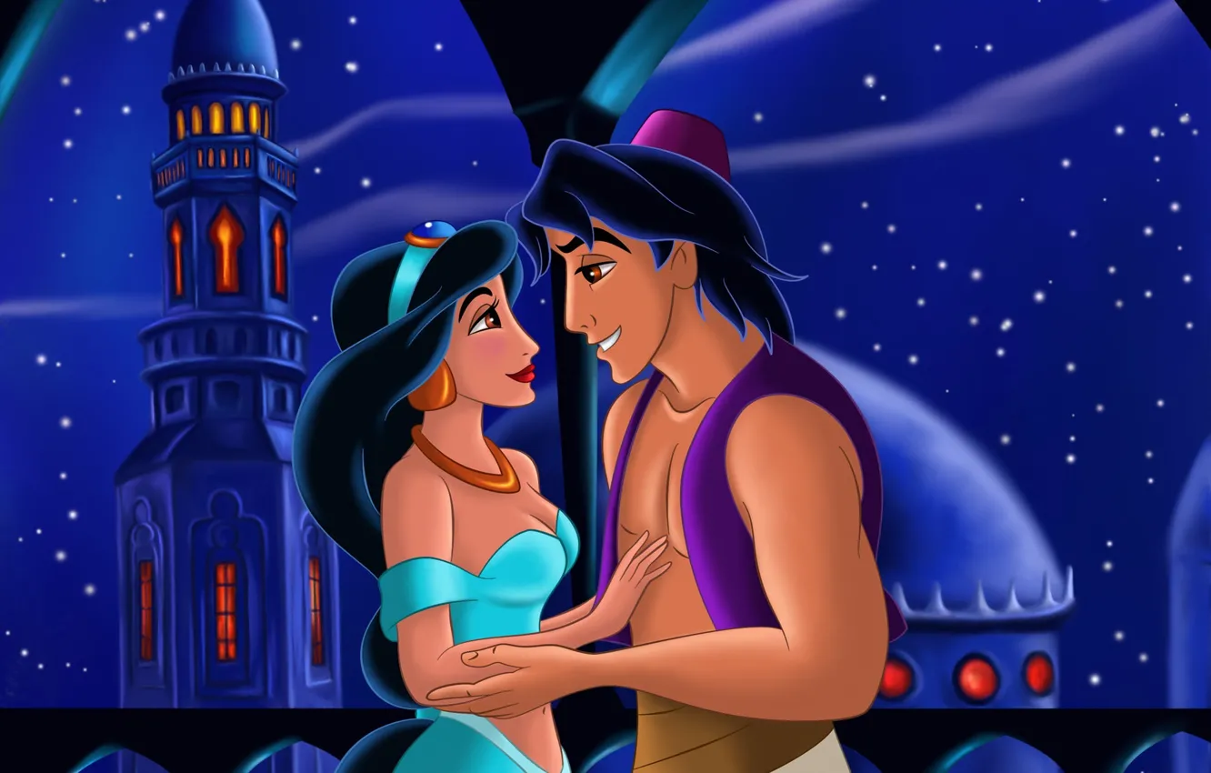Photo wallpaper love, cartoon, tale, East, window, arch, balcony, Princess