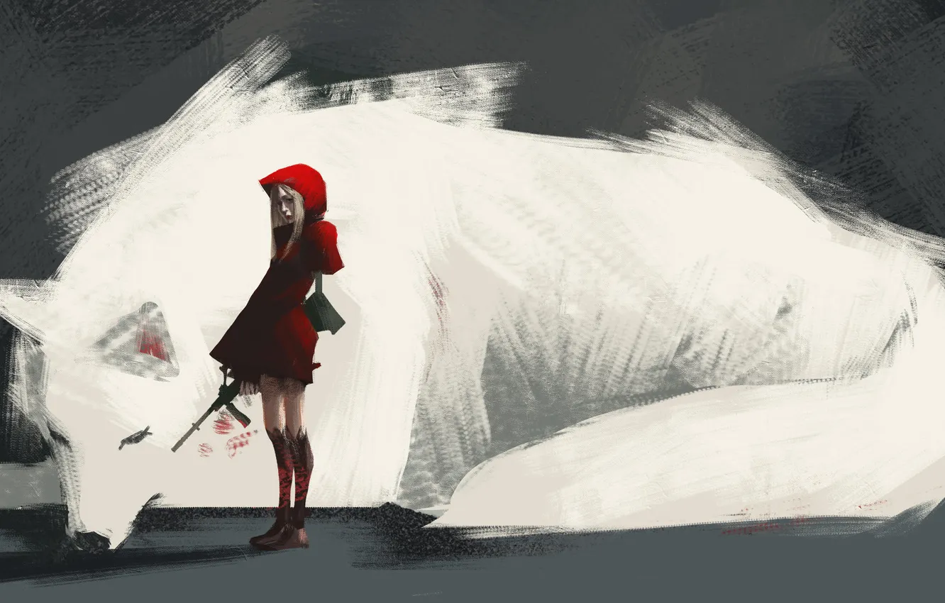 Photo wallpaper weapons, animal, anime, art, hood, girl, Fox