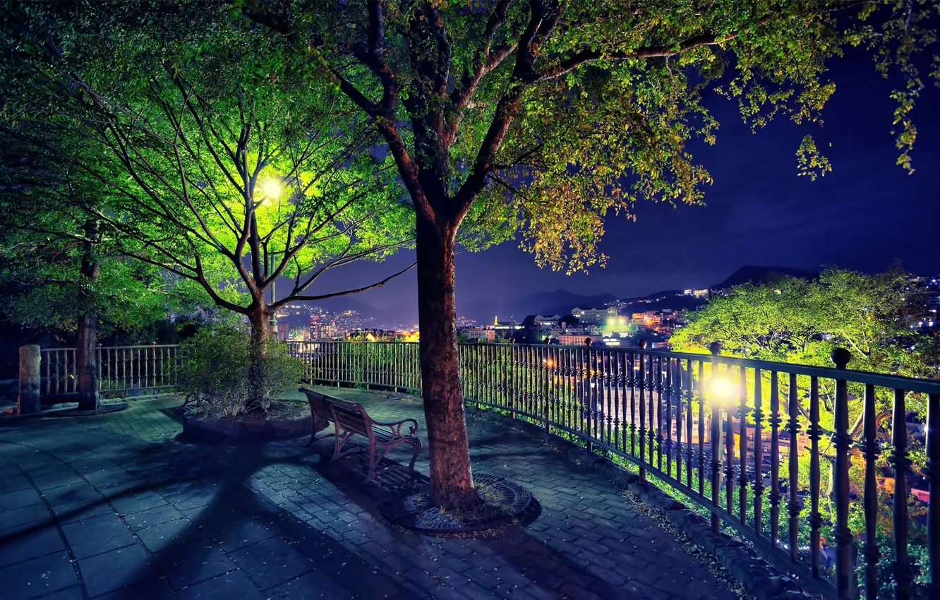 Photo wallpaper landscape, night, the city, Park