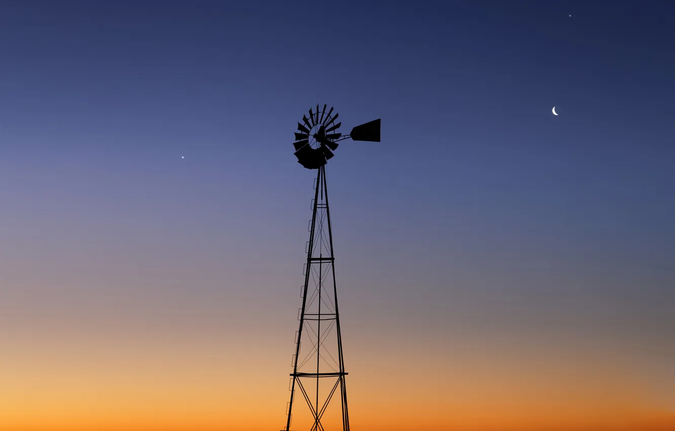 Photo wallpaper windmill, The moon, Jupiter, Venus, Argentina