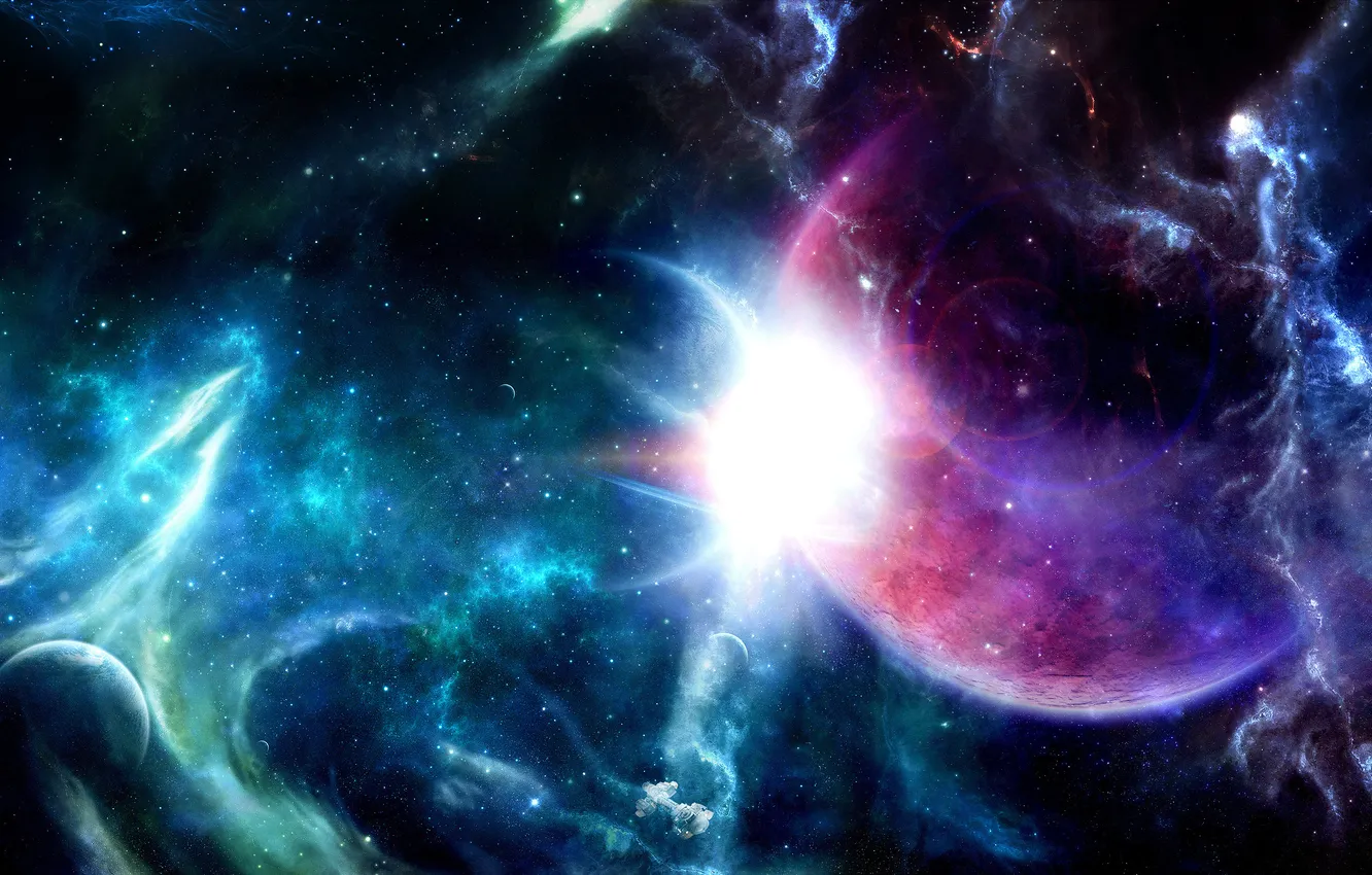 Photo wallpaper stars, light, planet