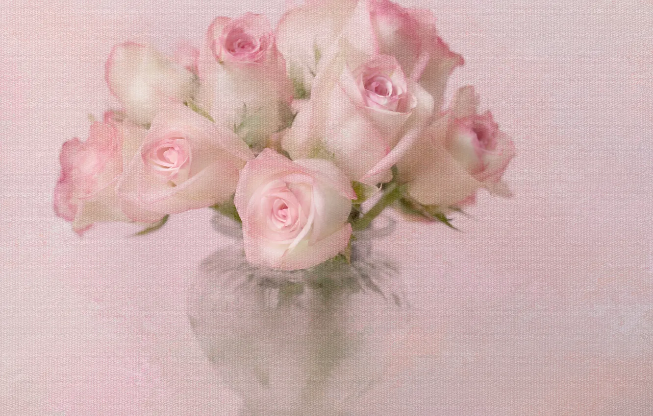 Photo wallpaper flowers, roses, bouquet, texture, vase, pink