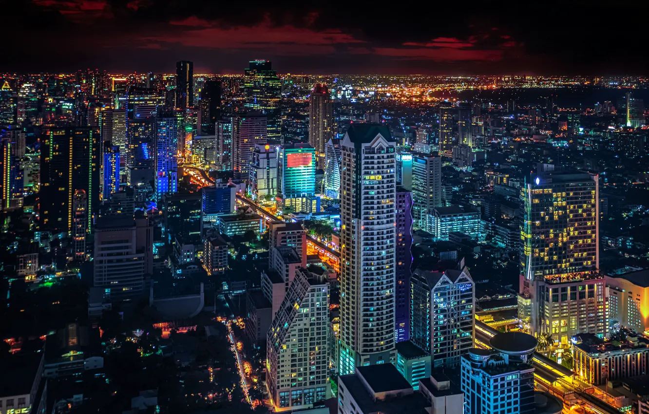 Photo wallpaper clouds, night, the city, Thailand, Bangkok