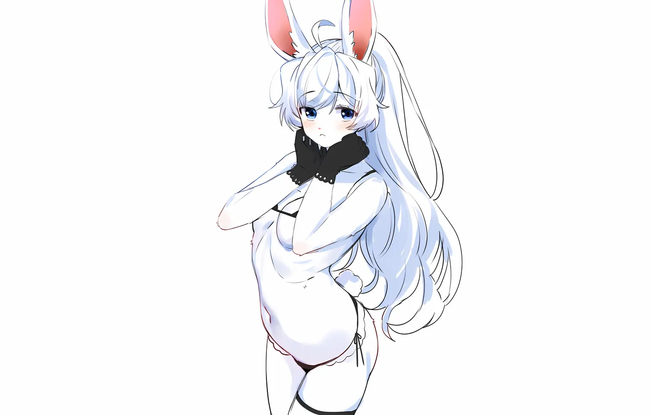 Photo wallpaper girl, sexy, lingerie, bra, panties, long hair, boobs, animal ears