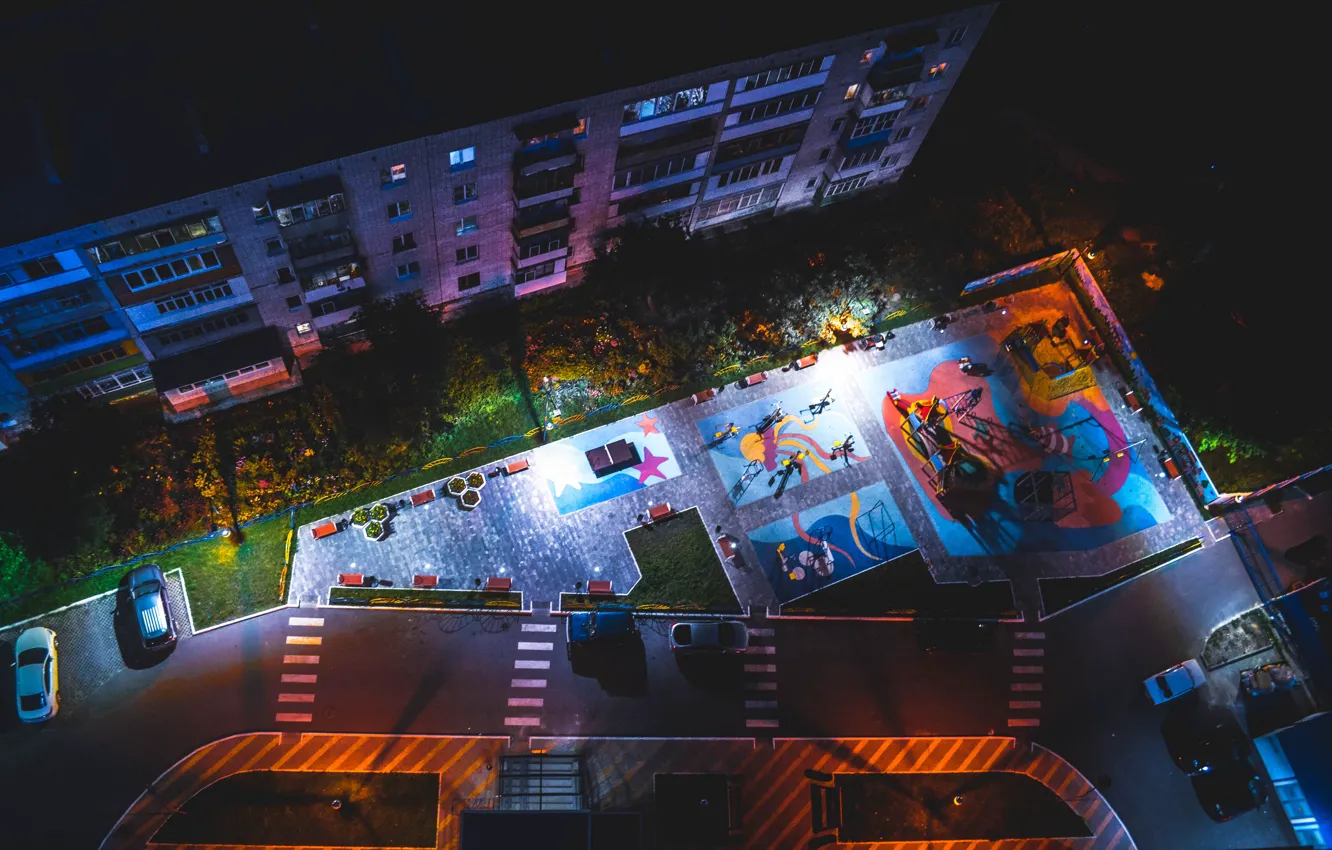 Photo wallpaper night, yard, children's Playground
