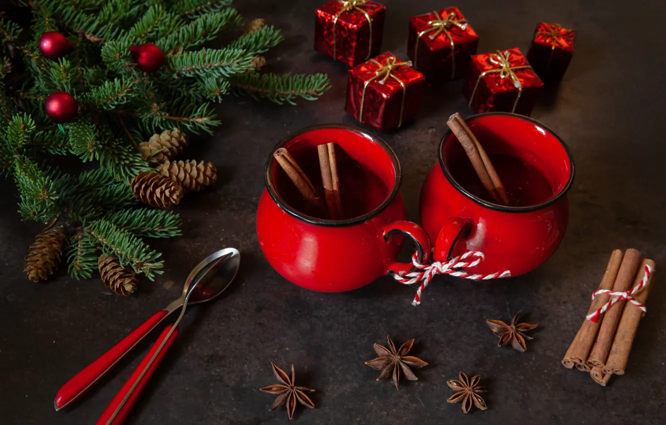 Photo wallpaper new year, hot, chocolate, cinnamon, decor, spices