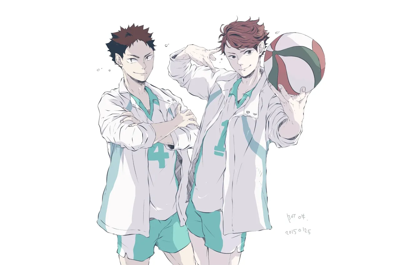 Photo wallpaper the ball, art, guy, volleyball, HAIKYUU, Oikawa Torah, Iwaizumi
