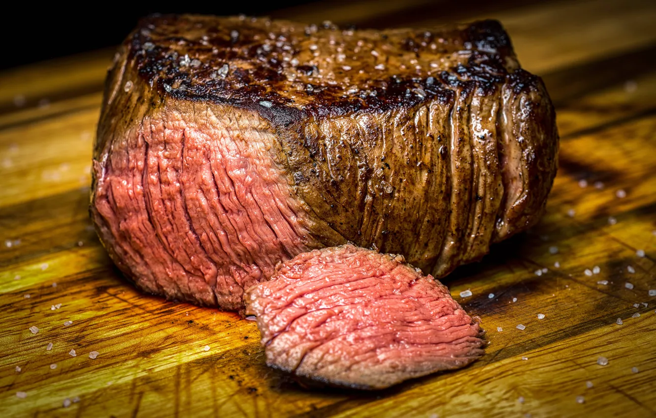 Photo wallpaper table, protein, meat, slices, piece