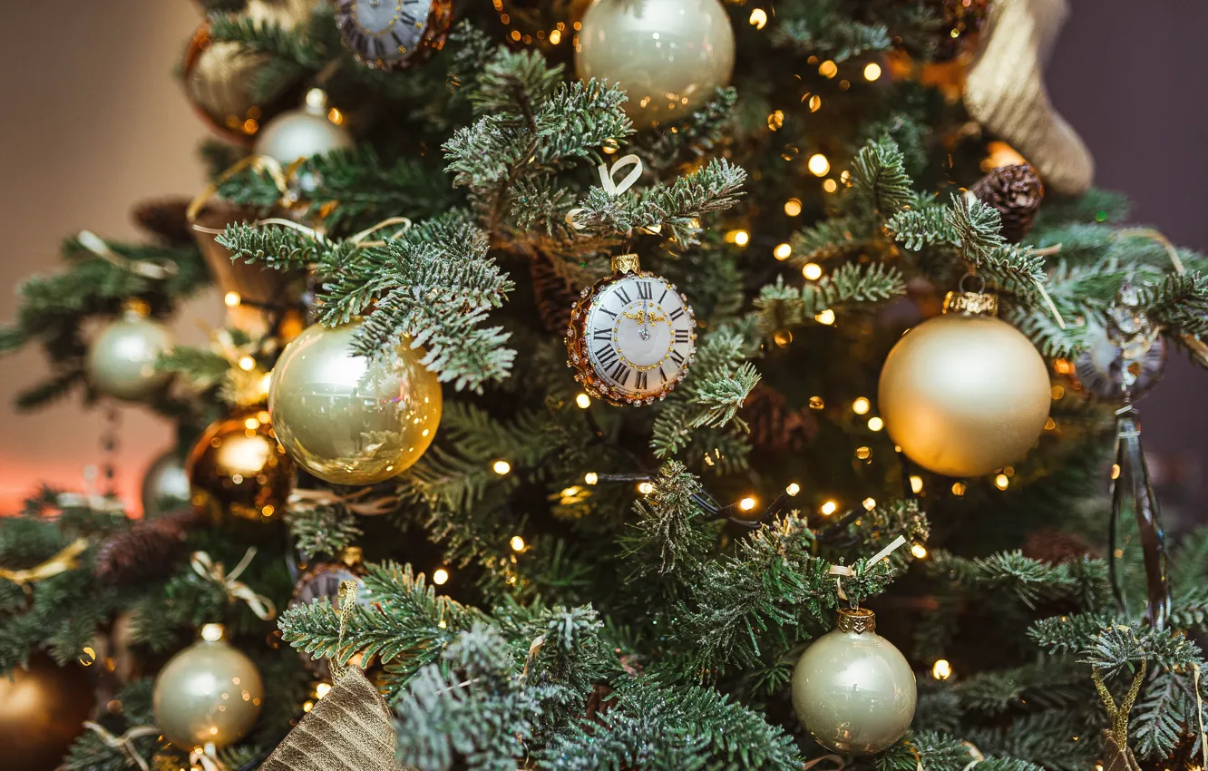 Photo wallpaper balls, decoration, balls, toys, spruce, Christmas, New year, tree