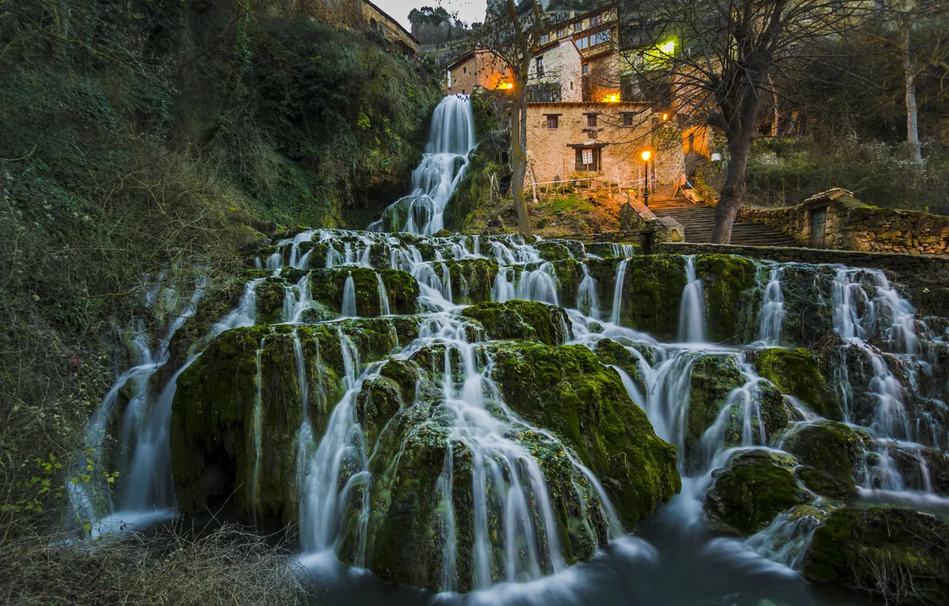 Photo wallpaper waterfall, Spain, cascade, Spain, Burgos, Orbaneja del Castillo, Burgos, Orbaneja del Castillo