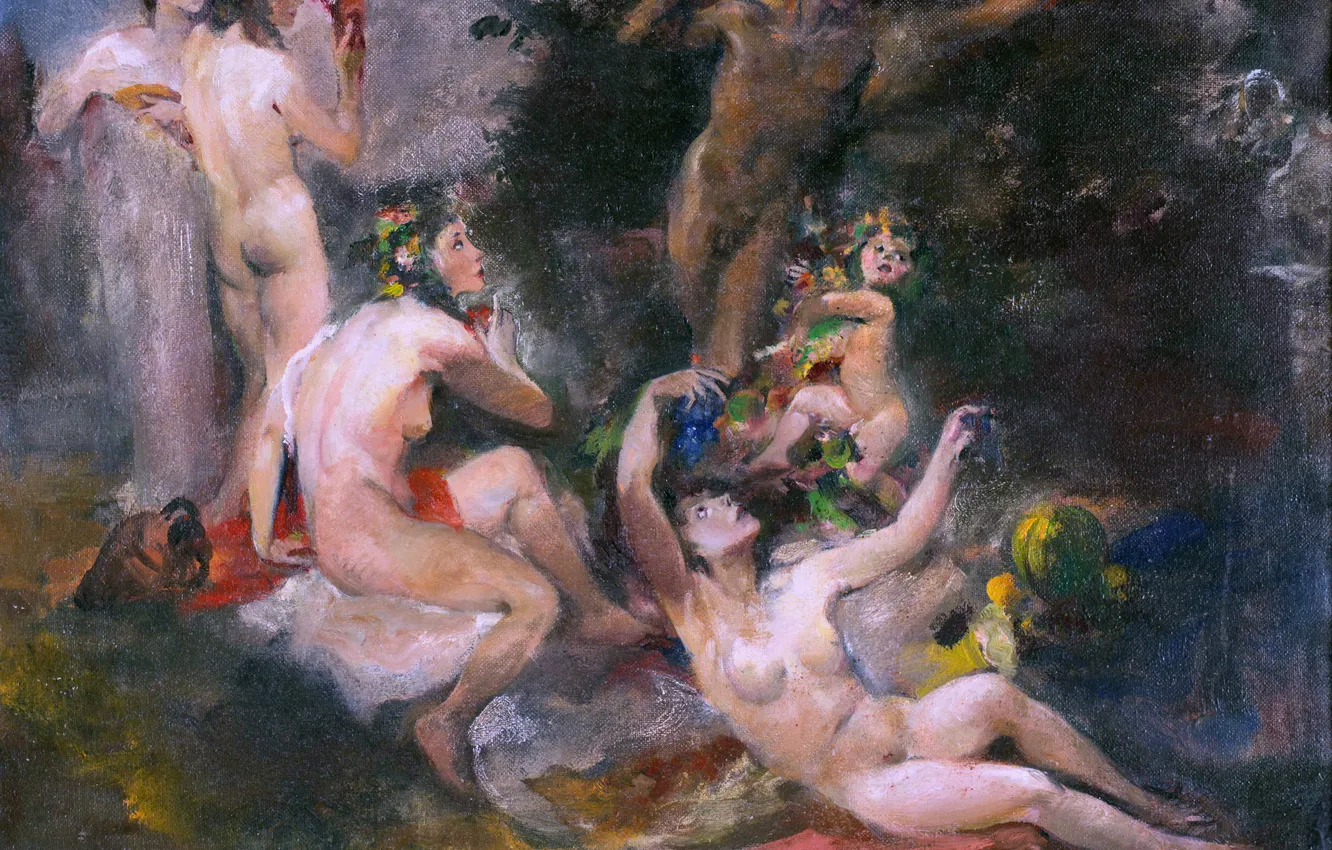 Photo wallpaper girl, naked, picture, guy, naked, Orgy, Austrian painter, Oscar Larsen