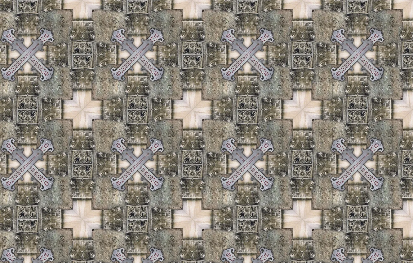Photo wallpaper background, wall, patterns, stone, tile, cross, texture, ornament