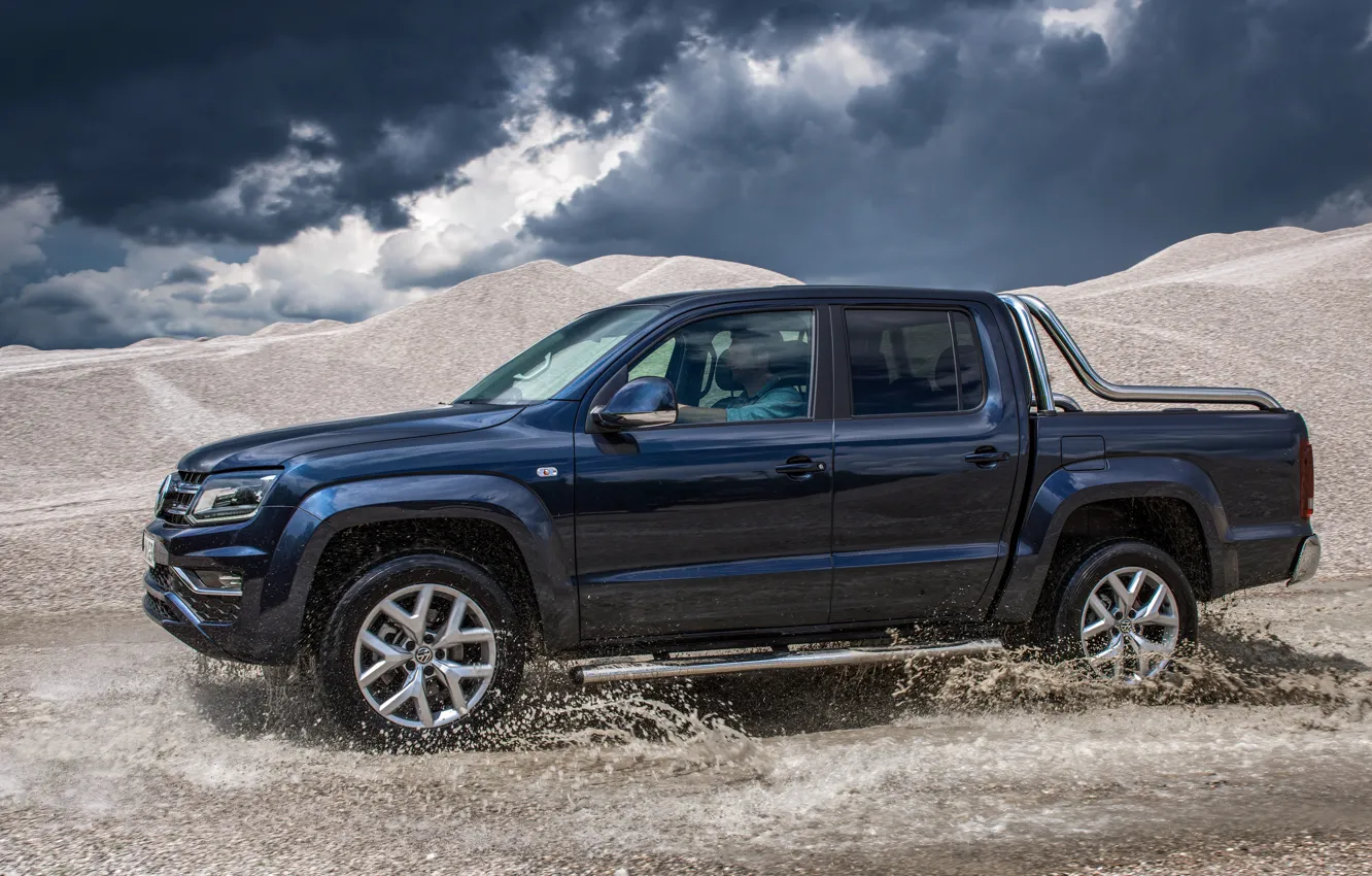 Photo wallpaper squirt, Volkswagen, pickup, Amarok, Highline, Double Cab, dark blue, 2016