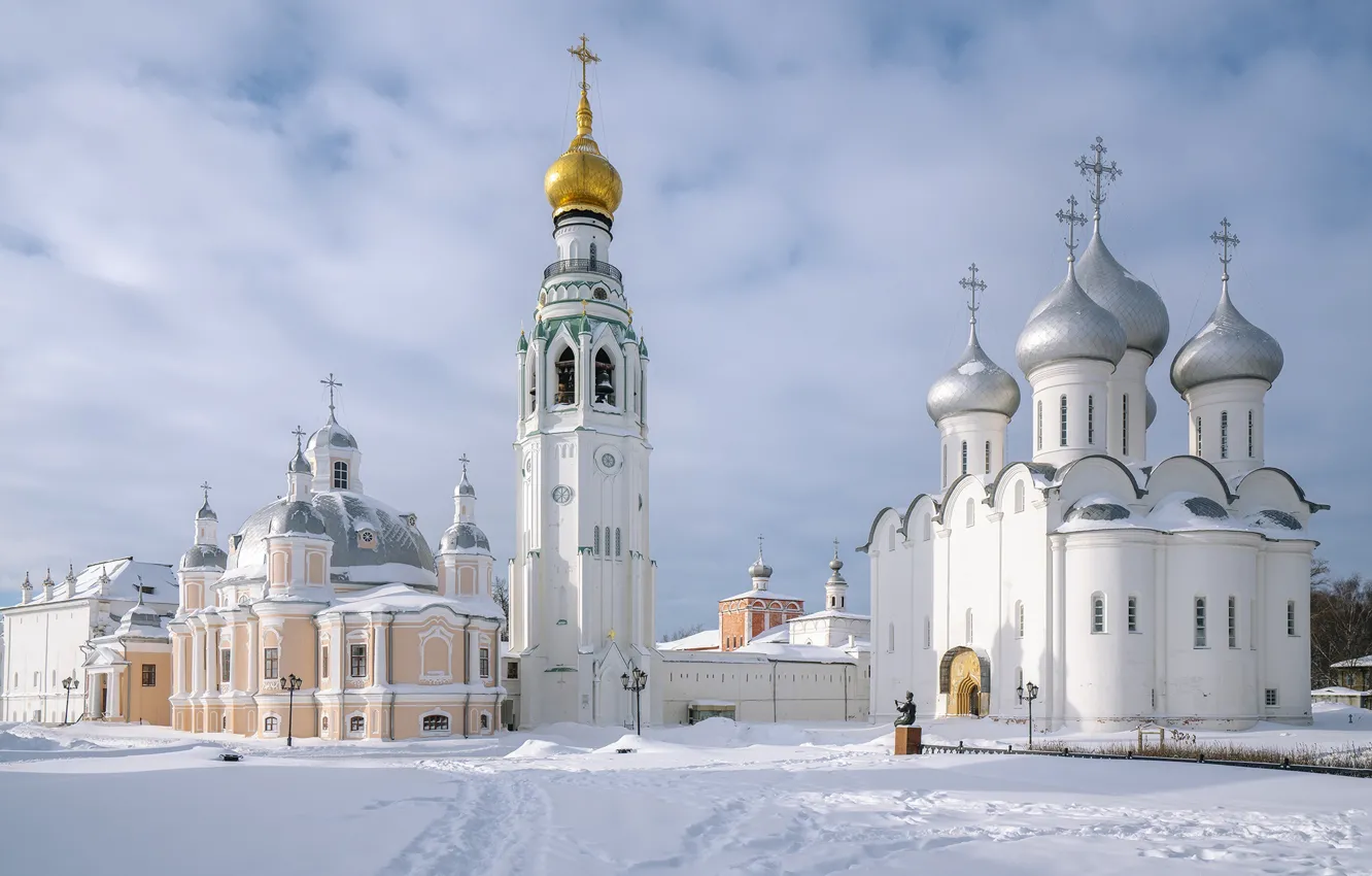 Photo wallpaper winter, snow, the city, temple, The Kremlin, Vologda
