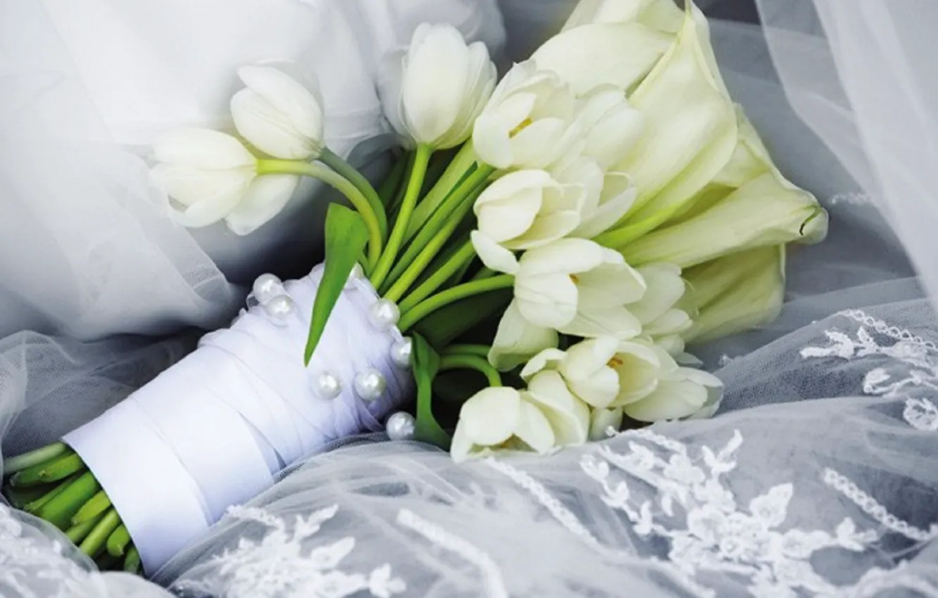 Photo wallpaper white, beautiful, tulips, lovely, bouquet, wedding, delicate, tulip