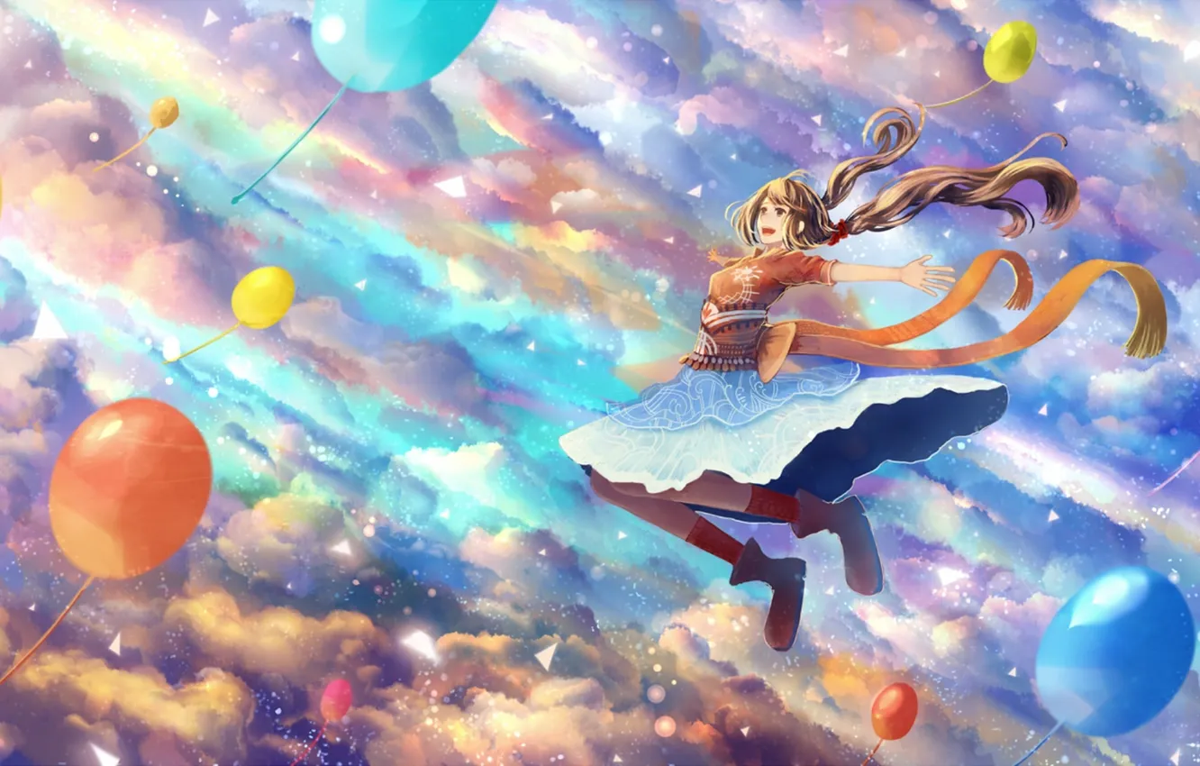 Photo wallpaper the sky, girl, clouds, balls, joy, anime, art, bounin