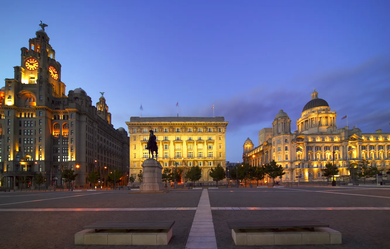 Photo wallpaper the city, lights, lights, England, the evening, area, UK, architecture