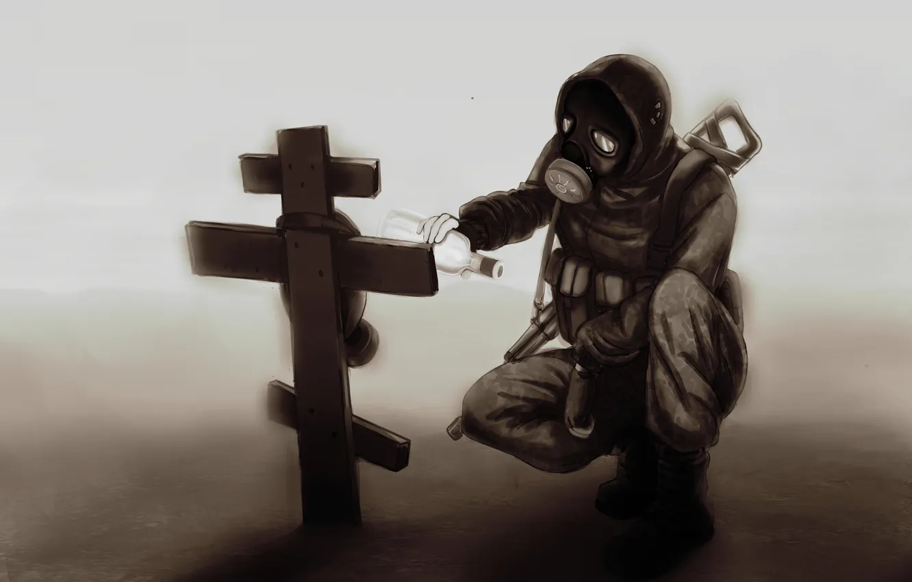 Photo wallpaper soldier, fog, darkness, machine gun, Tomb