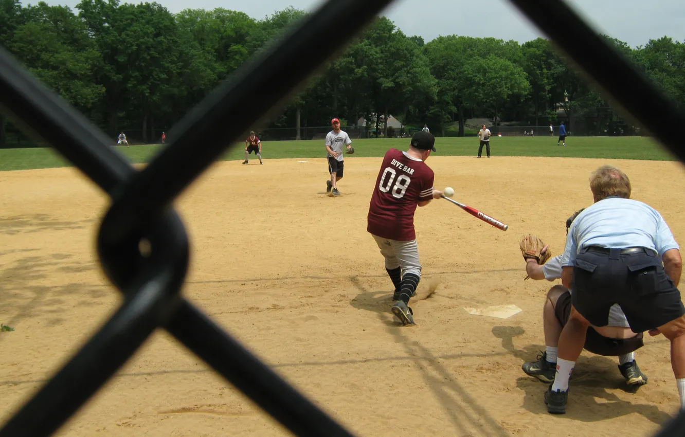 Photo wallpaper the ball, baseball, bit, feed, american game, pitcher