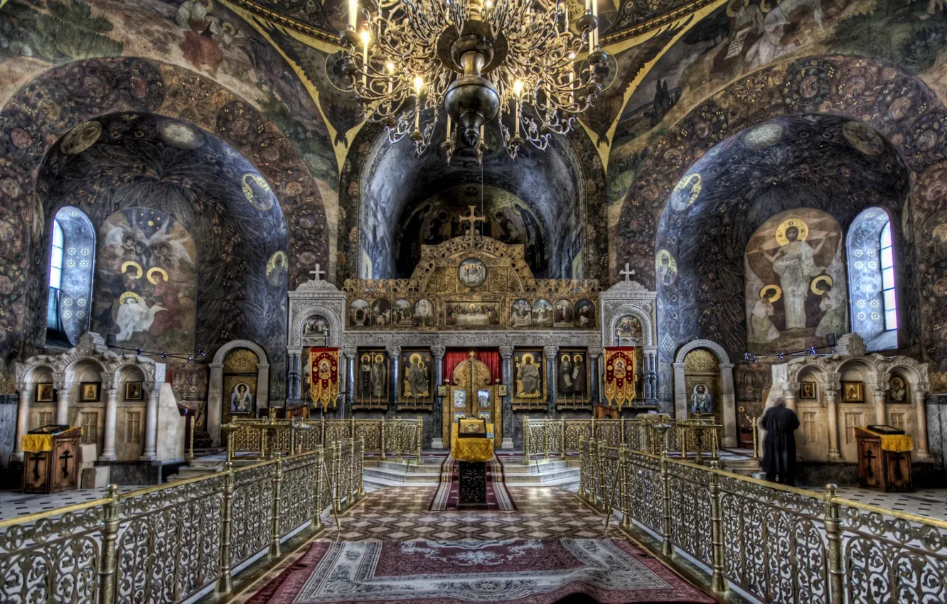 Photo wallpaper hdr, chandelier, Church, the nave, the iconostasis