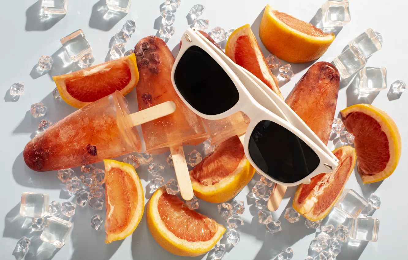 Photo wallpaper summer, orange, ice cream, white background, dessert, slices, delicious, on a stick