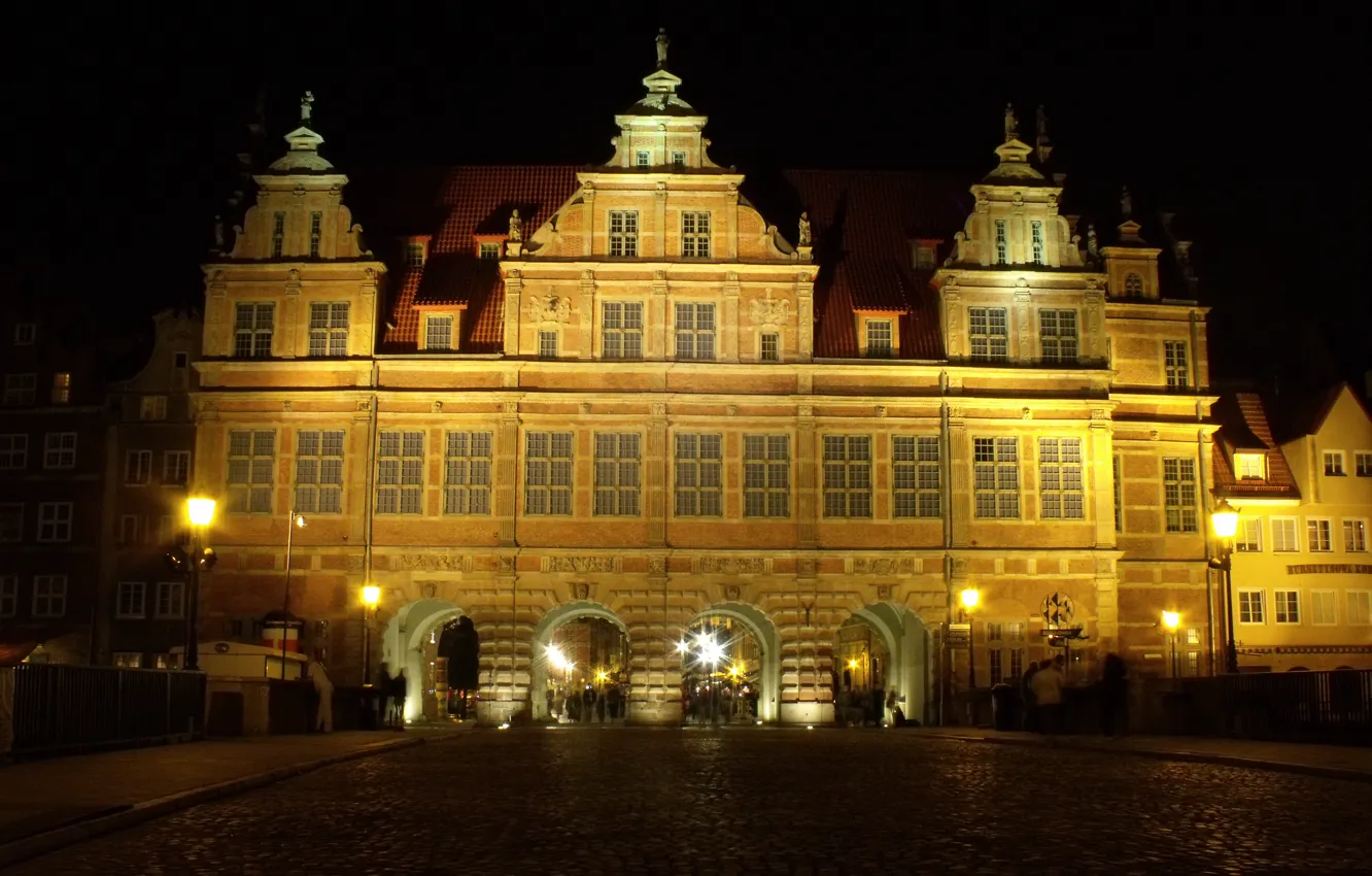 Photo wallpaper night, Gdansk, City of night, Gold Gate