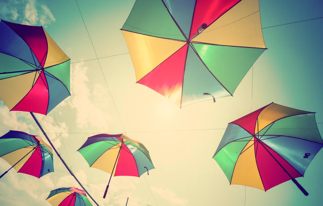Photo wallpaper summer, the sky, umbrella, colors, umbrella, colorful, rainbow, summer