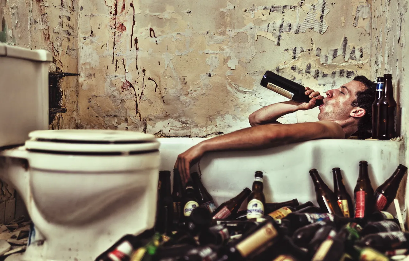 Photo wallpaper bottle, beer, male, van