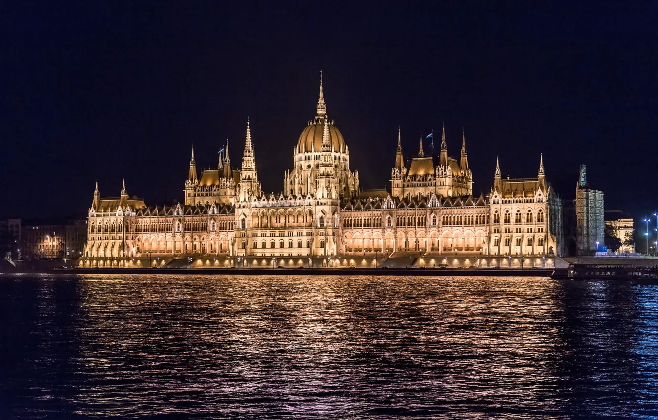 Photo wallpaper sea, night, the city, lighting