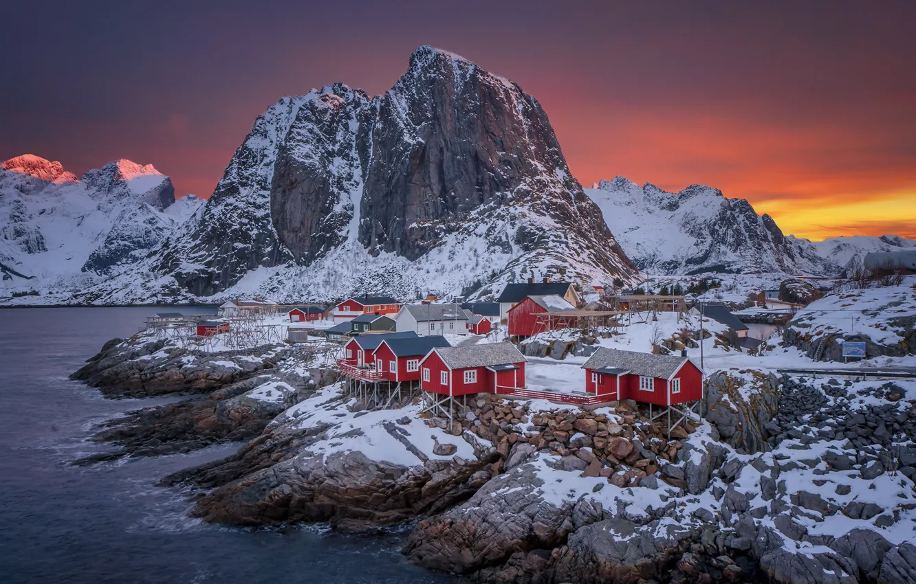 Photo wallpaper Norway, house, the village, The Lofoten Islands