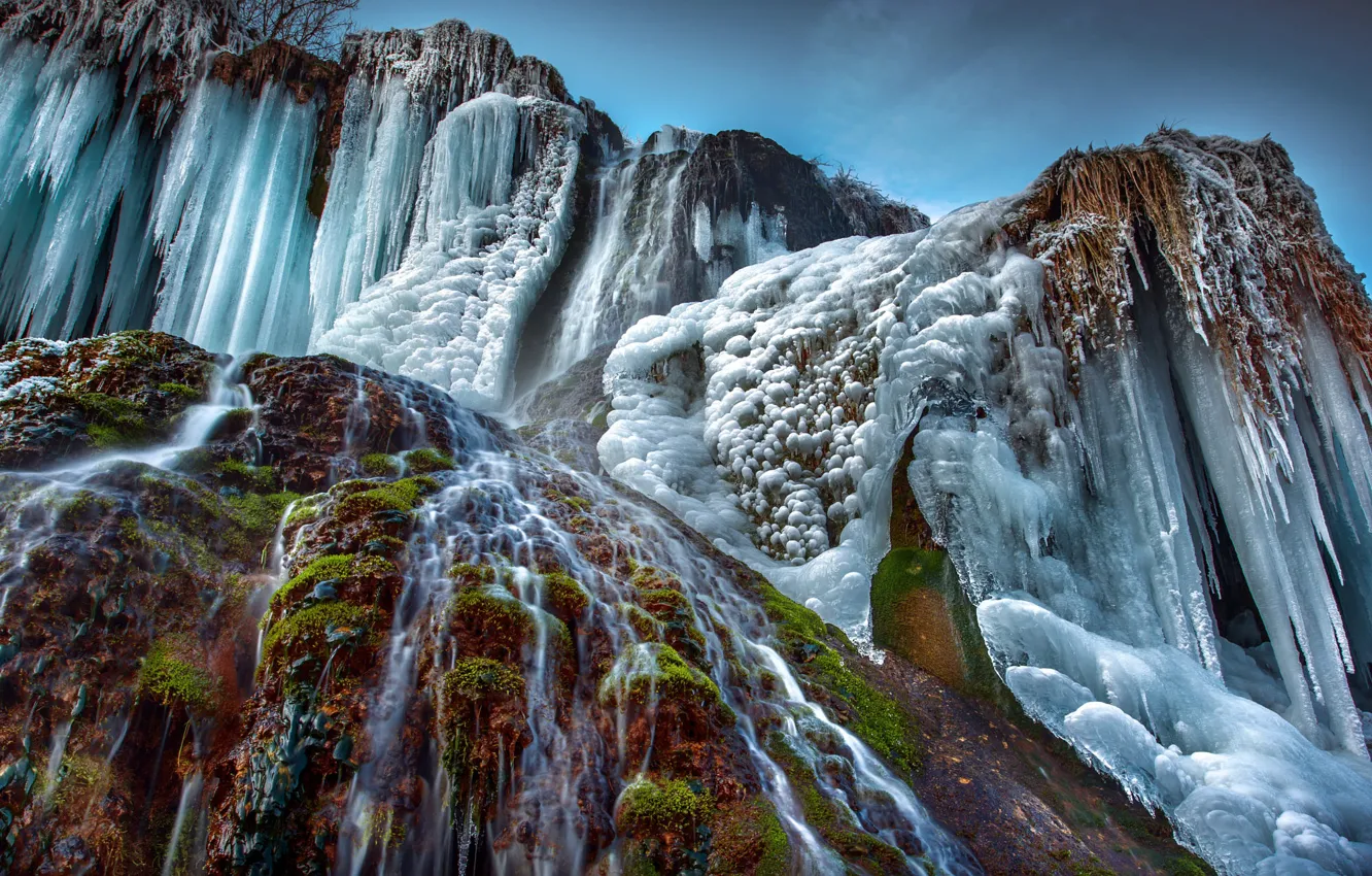 Photo wallpaper winter, nature, waterfall, ice, Robert Didierjean