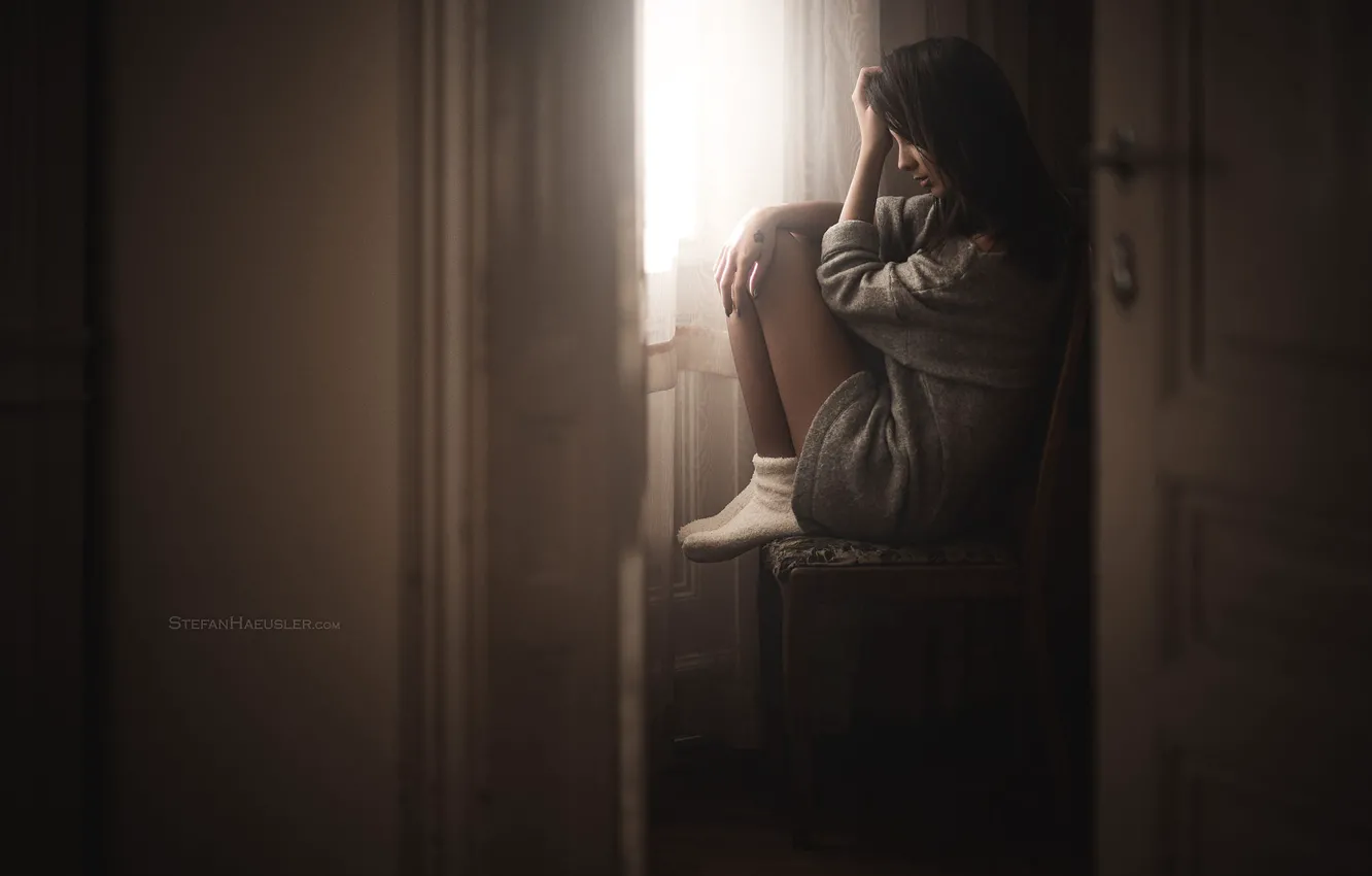 Photo wallpaper girl, sad, evening, model, room, Stefan Hausler, Seline Bulczynska