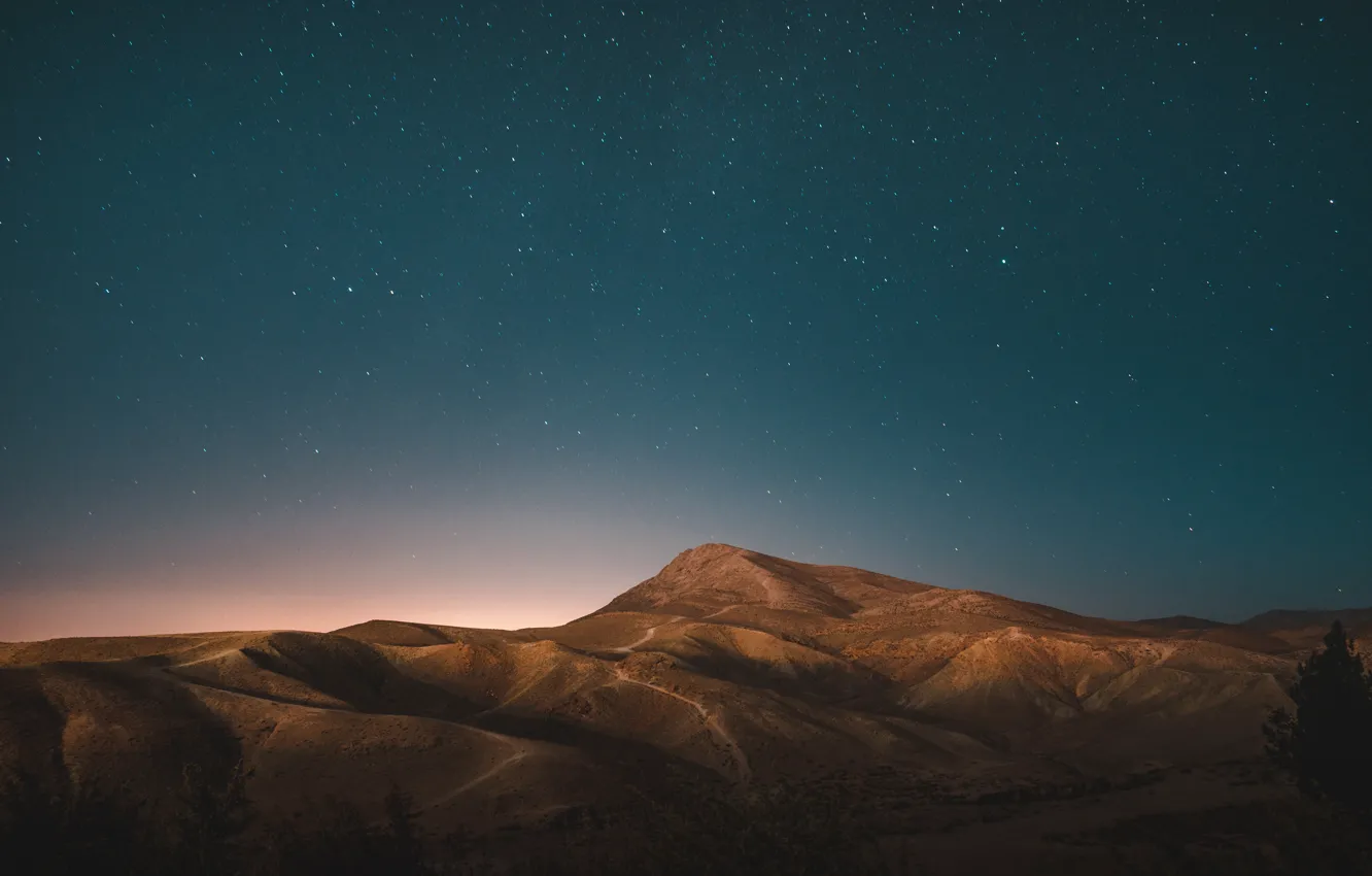 Photo wallpaper Sky, desert, mountains, stars