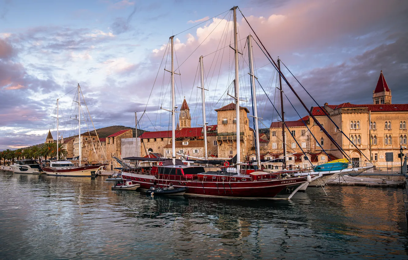 Photo wallpaper sailboat, pier, Croatia, Trogir