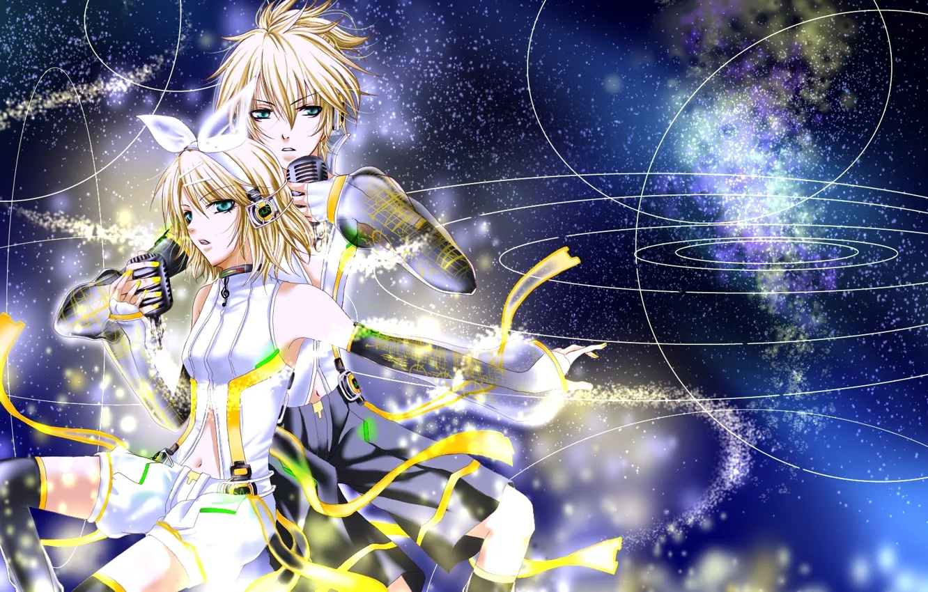 Photo wallpaper girl, space, guy, vocaloid, two, Vocaloid, mikrafon, Kagamine Len