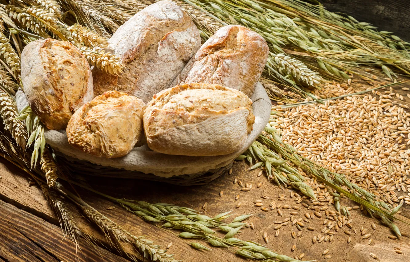 Photo wallpaper wheat, bread, ears, millet, cakes, buns