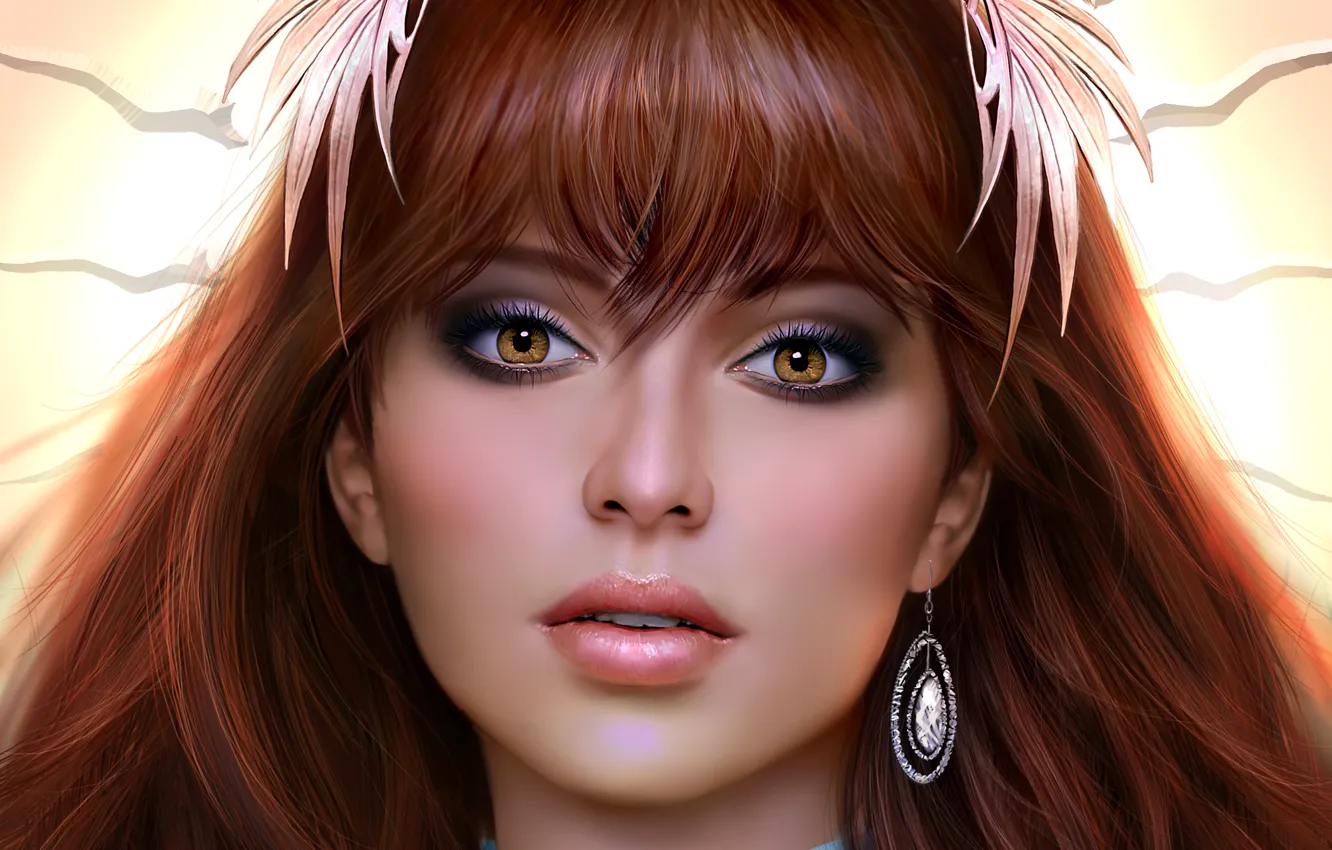 Photo wallpaper look, girl, earrings, art, brown eyes