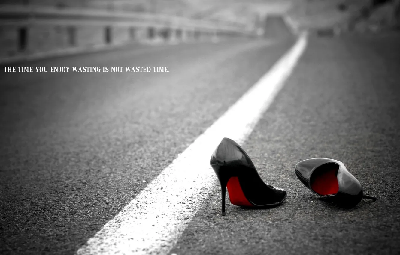Photo wallpaper road, time, background, shoes