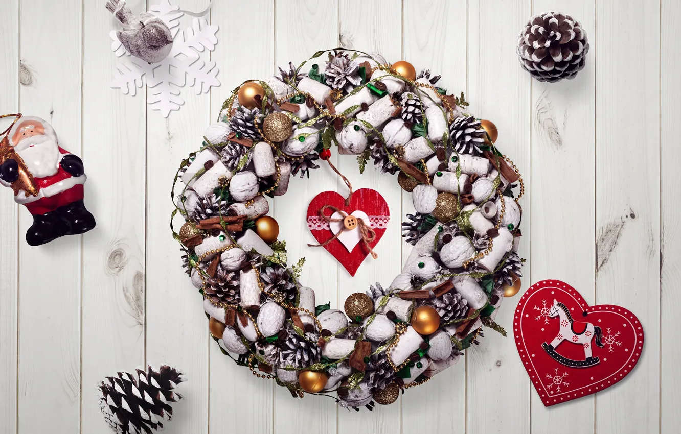 Photo wallpaper decoration, background, heart, New year, new year, happy, Christmas, wreath