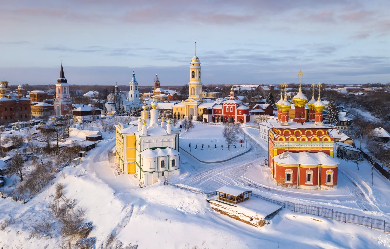 Photo wallpaper winter, snow, landscape, the city, home, the monastery, Ilya Garbuzov, Belev