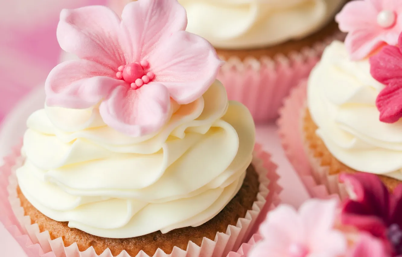 Photo wallpaper decoration, flowers, cream, dessert, cakes, cakes, sweet, cupcakes