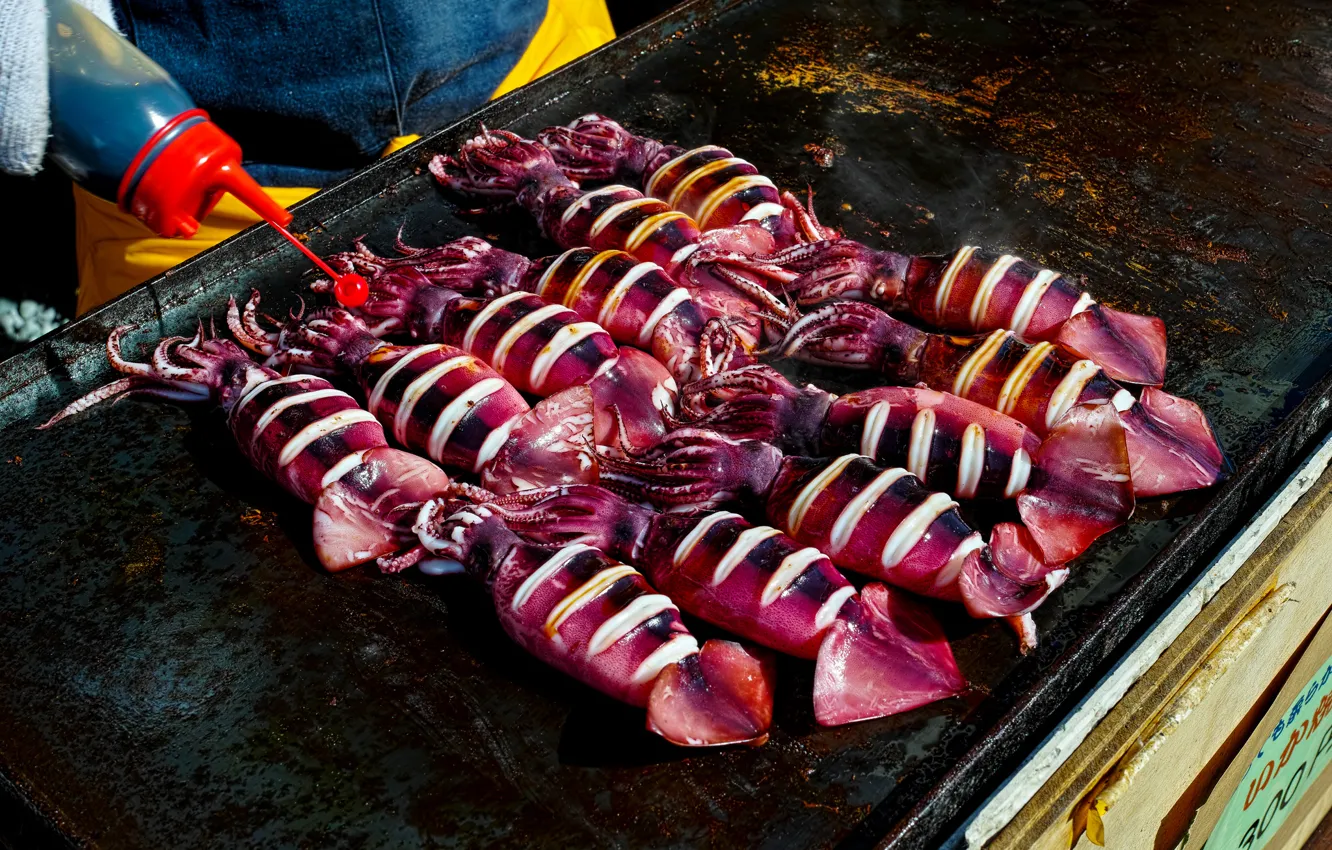 Photo wallpaper food, seafood, squid, grill