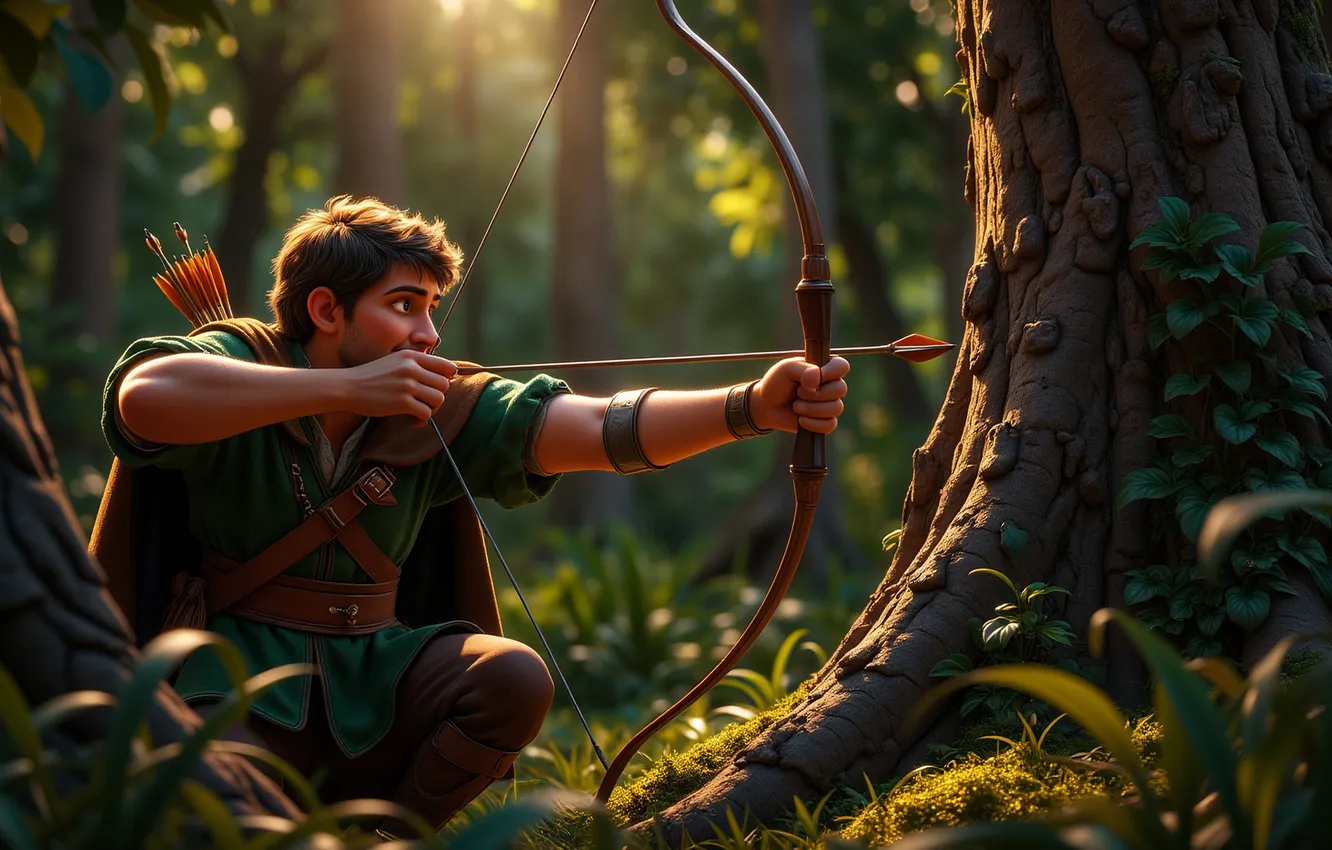 Photo wallpaper forest, bow, guy, multfilmy